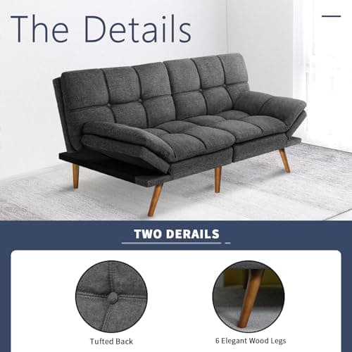IULULU Futon Sofa Bed, Modern Convertible Sleeper Couch Daybed with Adjustable Armrests for Studio, Apartment, Office, Small Space, Compact Living Room 6
