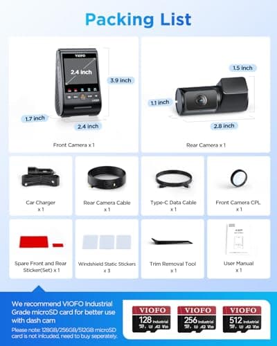 VIOFO A329 4K 60FPS Dash Cam Front and Rear, 4K+2K Dual Dash Camera for Cars, Built-in Wi-Fi 6 App Control, Dual STARVIS 2 Sensors, Support up to 4TB SSD Storage & 512GB microSD Card, 2 Channel HDR 9