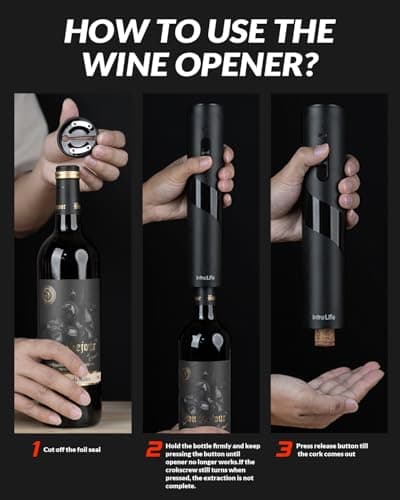 IntreLife 2 in 1 Electric Wine Opener Set,Rechargeable Wine Bottle Openers with Electric Vacuum Preserver,Wine Stopper,Foil Cutter,Automatic Wine Saver Pump Set 5