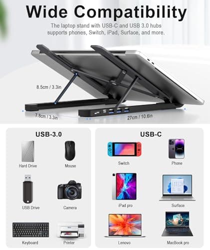 BoYata USB C Laptop Docking Stand, 5-in-1 USB C Hub with 3 USB 3.0, Universal Docking Station for MacBook Pro/Air/Dell/HP/Surface/Lenovo, Plug and Play (Black) 6