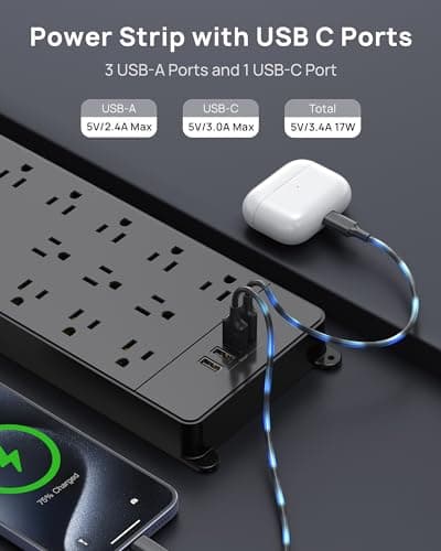 TROND Surge Protector Power Strip, 4000 Joules, ETL Listed, 13 Widely-Spaced Outlets Expansion with USB C Ports, Low-Profile Flat Plug, Wall Mountable, 5ft Extension Cord, 14AWG Heavy Duty, Black 6