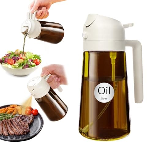 YARRAMATE 16oz/470ml Light Blocking Oil Sprayer for Cooking with Stickers, Food-Grade 2 in 1 Olive Oil Dispenser Bottle for Kitchen, Premium Dark Amber Glass Oil Bottle for Air Fryer, BBQ(White)