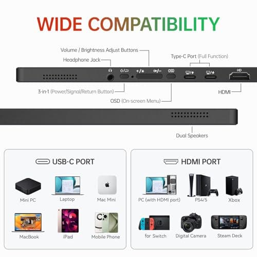 Intehill 14" Portable Monitor 2.5K, 2560x1600 Portable Screen for Laptop, 16:10 Travel Monitor with Tempered Glass, 100% sRGB HDMI Portable Display, Mobile External Display with Stand & Speaker, Q14ZA 6