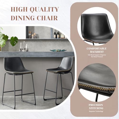 Sweetcrispy Counter Height Bar Stools Set of 2, 26 inch Height Stool Faux Leather Barstools with Back, Armless Kitchen Island Countertop Comfortable Modern Chairs with Metal Legs - Classic Black 6
