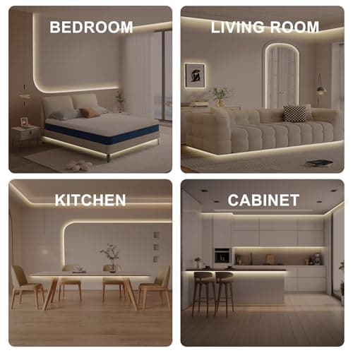 Olaholii 16.4ft COB LED Strip Light with Remote, 3000K Ra93+ Dimmable Bright Warm White Led COB Strip Light, White Continuous Led Strip Light for Mirror, Stair, Cabinet, Room 7