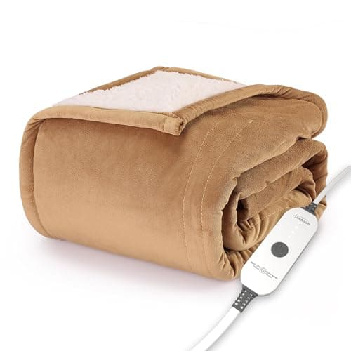 Sunbeam Electric Throw Royal Mink Sherpa Heated Blanket, 4 Heat Settings, 4-Hour Auto Shut-Off, Fast Heating, Luxurious and Ultra Comfy, Honey Color, 50" x 60"