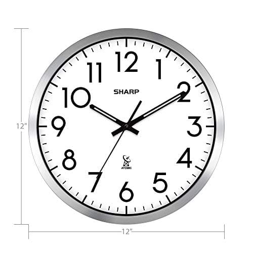Sharp Atomic Analog Wall Clock - 12" Silver Brushed Finish Sets Automatically- Battery Operated Easy to Read Use: Simple, Style fits Any Decor 5