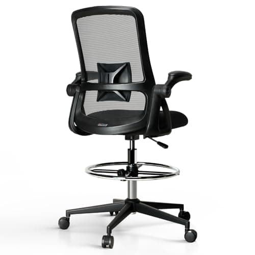 Ergonomic Office Chair, Tall Drafting Desk Chair with Lumbar Support, Flip-Up Armrests, Adjustable Foot Ring, Standing Desk Chair, High Computer Chair 9
