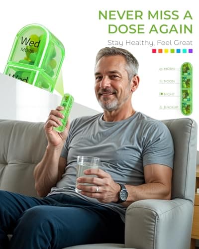 Odaro Weekly Pill Organizer 4 Times a Day, BPA Free Daily Pill Box 7 Day, Large Travel Pill Case with 28 Compartment to Hold Medicine, Vitamin and Supplement 5