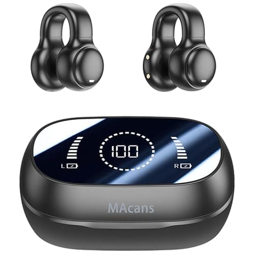 MAcnas Wireless Earbuds Open Ear Clip Headphones Air Conduction Earbuds LED Power Display Earphones Sport Bluetooth 5.3 Headphones (Black) 7