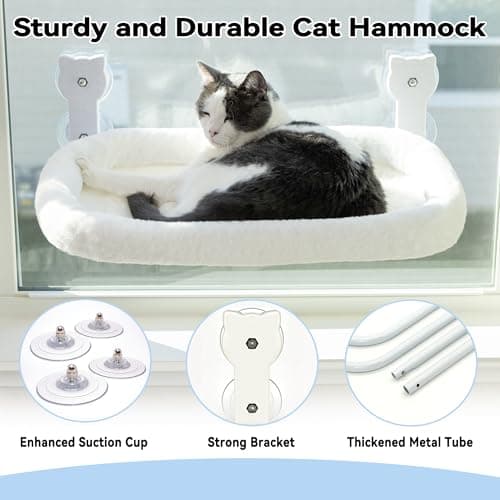 Cat Window Perch, Cat Window Hammock Soft and Comfortable Window Seat Bed with Washable Cover,Simple Install and Easy Clean Upgraded Suction Cups Hold up to 40lbs,Suitable for Window Width Over 24in 6
