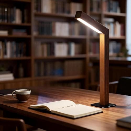HBGFHG Wooden Desk Light ，Dimmable Desk Lamp for Home Office with USB Wireless Charging Port ，Touch Control RotatableDesk Adjustable Night Light(Sapele Wood)