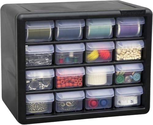 Akro-Mils 16-Drawer Plastic Drawer Storage Cabinet for Garage Organization, Beads, Makeup Organizer, Building Bricks Storage, Teacher Toolbox, 10-1/2" W x 6-1/2" D x 8-1/2" H, 10116 Black 18