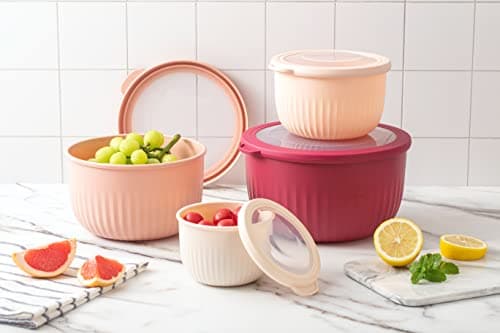 COOK WITH COLOR Prep Bowls with Lids- Wide and Deep Nesting Plastic Small Mixing Bowl Set with Lids, 8 Piece Set - Deep Bowls, Rose 8