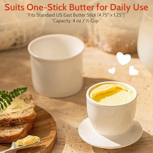 Sweese French Butter Dish - Butter Crock for Counter with Water Line for Fresh Spreadable Butter - French Butter Keeper with Lid - Housewarming Gift For The One Who Has It All - White 7