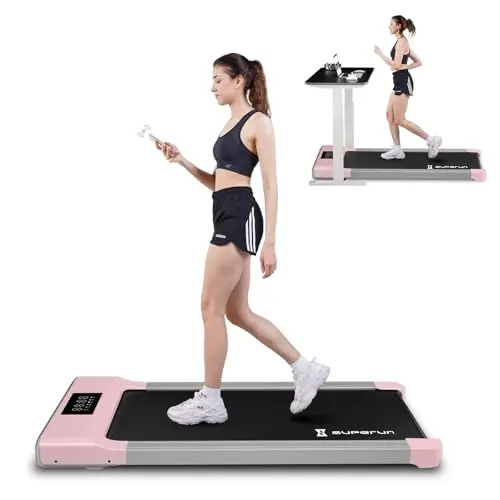 MJWW Walking Pad,Smart Under Desk Treadmill, Portable Treadmills for Home/Office,Walking Pad Treadmill with Remote Control, LED Display,300 lbs Capacity (Pink)