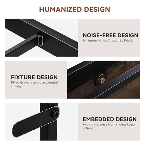 COMHOMA Queen Size Platform Bed Frame with LED Lights and Charging Station, Storage Headboard and Footboard Drawers, No Box Spring Needed, Rustic Wood Look 8