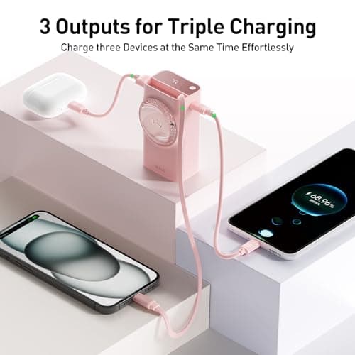 iWALK Portable Charger, 10,000mAh 30W Max Compact Power Bank, Travel Essential Phone Battery Pack with 2.3 ft Retractable Cable for iPhone 17/16 Series, iPad, Galaxy, Pixel, and More 5
