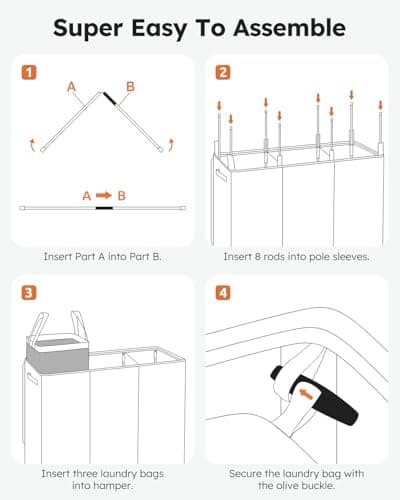 SOLEDI 180L Laundry Hamper 3 Section, Extra Large Laundry Hamper with Lid, Dirty Clothes Hamper with Sturdy Handle, Large Laundry Basket Organizer for Laundry Room, Bedroom, Hampers for Laundry 6