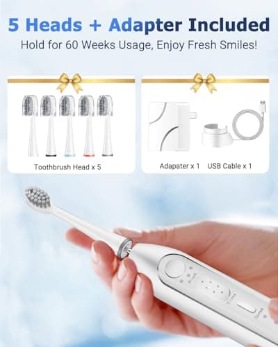 Electric Toothbrush with Water Flosser 3 in 1 Combo, Advanced 2.0 Flossing Toothbrush, Cordless Teeth Cleaning, 3 Modes&5 Speeds, Rechargeable Oral Dental Irrigator Kit for Adults, 5 Replacement Heads 6