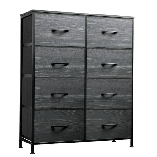WLIVE Fabric Dresser for Bedroom, Tall Dresser with 8 Drawers, Storage Tower with Fabric Bins, Double Dressers, Chest of Drawers for Closet, Living Room, Dormitory, Charcoal Black Wood Grain Print