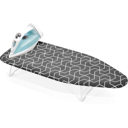 Small Ironing Board Tabletop with Heat Resistant Cover, Compact Mini Ironing Board with Metal mesh Frame,for Dorm,Apartment and Travel, Hook for Hanging, Iron Board 12x30, Iron Table Stand Black