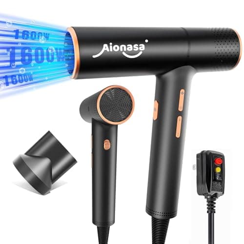Hair Dryer, High Speed Ionic Blow Dryer with Brushless Motor for Fast Drying, Lightweight, Low Noise Compact Hair Blow Dryer, Hairdryer with 1 Magnetic Nozzle Attachments for Salon Home Travel