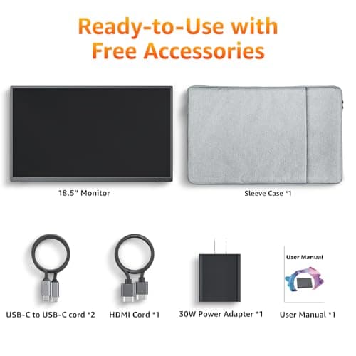 kksmart Portable Monitor 18.5 inch 1080P FHD 128% sRGB 100Hz, Travel Monitor for Laptop MacBook Surface PC Xbox PS5, HDMI Dual USB-C VESA Compatible Built-in Speaker, with Kickstand 7