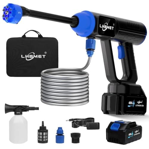 Cordless Pressure Washer, 1080PSI 1.9GPM Portable Power Washer, 30 Speed Adjustment LCD Touch Screen, Battery Capacity 5.0 Ah, 6-in-1 Sprayer Head for Cars, Fences, Floor Cleaning, Garden Watering