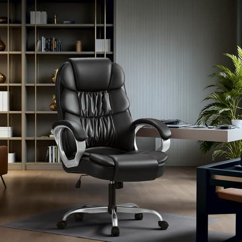 Homall Office Chair High Back Computer Desk Chair, PU Leather Adjustable Height Modern Executive Swivel Task Chair with Padded Armrests and Lumbar Support (Black) 7
