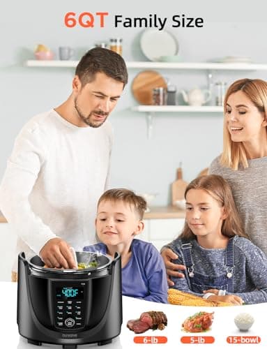 Nuwave Duet Electric Pressure Cooker & Air Fryer Combo, 450 IN 1 Slow Cooker & Grill with Integrated Digital Temp Probe, 6qt SS Pot, Adjustable High/Low Pressure, Built-in Sure-Lock Safety Tech 5