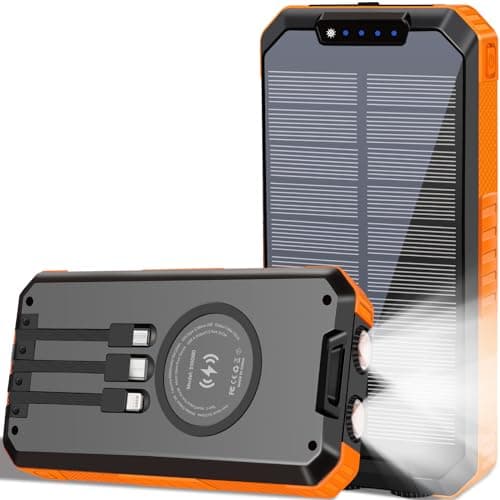 Durecopow Solar Charger Power Bank 49800mAh Wireless Battery Pack PD18W QC3.0 Fast Charging Built in 3 Cables with USB-C 6 Outputs & 2 Inputs for Cell Phone