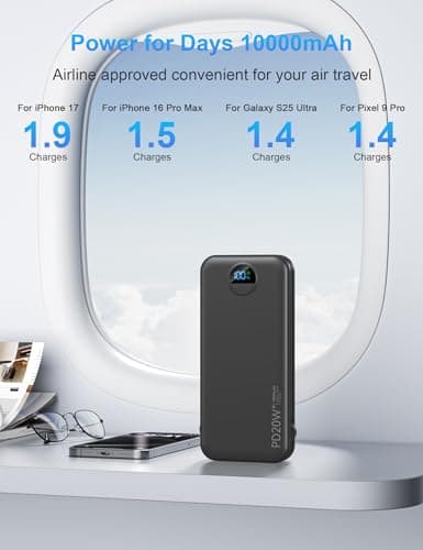 Portable Charger with Wall Plug, 10000mAh USB C Power Bank Fast Charging, External Battery Pack with Built in Cables, Digital Display, 5 Output 4 Input for iPhone Android Cell Phone Tablet 3