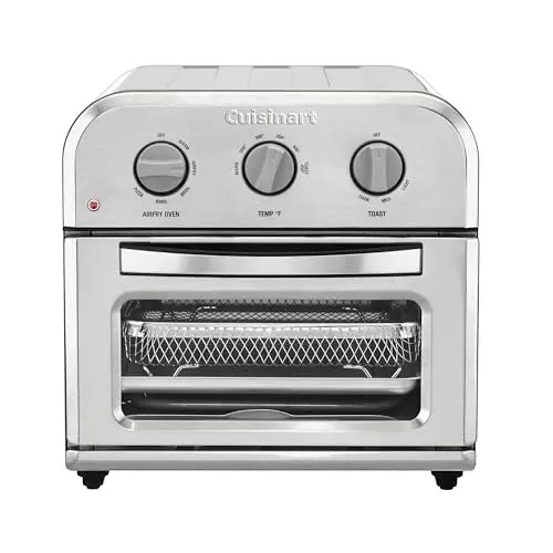 Cuisinart Compact Air Fryer Toaster Oven, Stainless Steel Fryer with 6-in-1 Functions, Adjustable Temperature, Includes Oven Rack, Baking Pan and Air Fry Basket, TOA-26