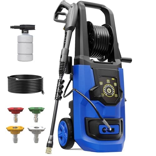 Pressure Washer, 5000PSI 3.2GPM Adjustable Touch Screen with 55FT Total Length Power Washer Electric Powered 4 Nozzles for Driveways Furniture or Cars 2000W, Blue