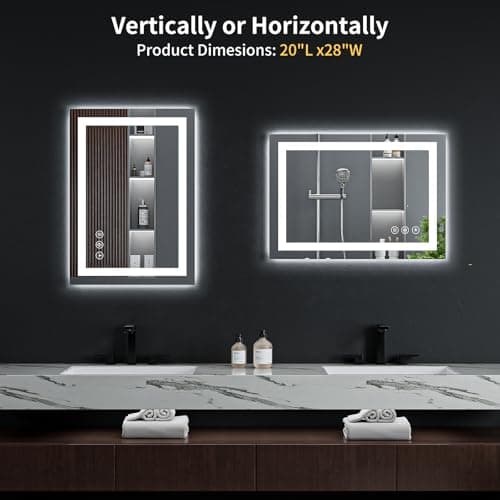 28"x20" LED Bathroom Mirror with Lights, Backlit + Front Lit with CRI>90, Lighted Mirror for Bathroom, Anti-Fog, Dimmable Brightness, 3 Colors, Memory Function, Shatterproof Tempered Glass 9