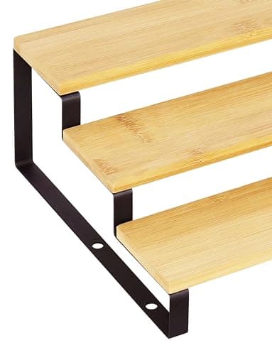 RoyalHouse Bamboo and Metal Expandable Spice Rack Organizer, Cabinet Shelf Organizers, 3-Tier Adjustable Kitchen Cabinet, Countertop Display Shelf, Space Organizer for Kitchen and Bathroom 6