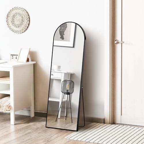NEWBULIG Arched Full Length Mirror 59"x16" for Bedroom, Full Body Mirror with Stand, Hanging or Leaning for Wall, Aluminum Alloy Thin Frame Floor Standing for Living Room, Tall, Black 7