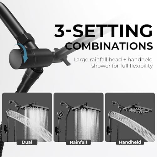 Seacity Wide Rain Shower Head With 5 Modes Handheld Showerheads, High Pressure Showerhead Combo with Extension Arm for Bathroom Accessories, Adjustable Shower Head with Anti-Clog Nozzles (Black) 6