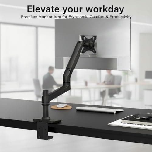 Ergounion Single Monitor Arm Desk Mount, Holds Screens up to 40 Inches and 25 lbs, Fully Adjustable Vesa Monitor Mount with C-Clamp and Grommet Base, Aluminum, Black 7