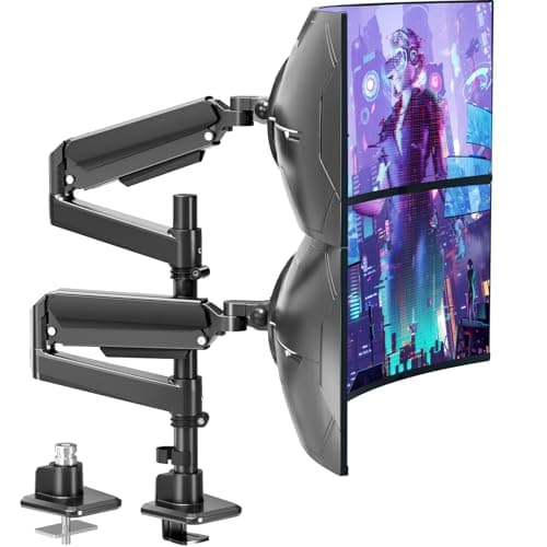 MOUNTUP Dual Monitor Stand Fits 49 45 42 40 39 34 32 Inch Screens, Heavy Duty Dual Monitor Arm Holds 4.4-44 lbs, Vertical Stacked Monitors Mount, Full Motion, Height Adjustable, VESA Mount