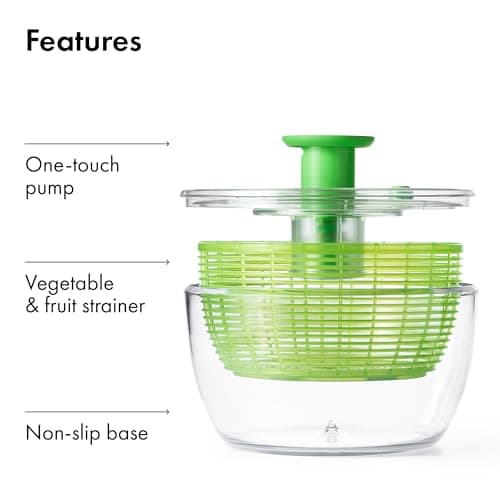 OXO Good Grips Salad Spinner - Large, Green Lettuce & Fruit Washer, BPA-Free, Easy One-Hand Pump 8