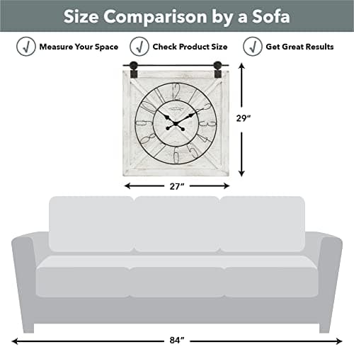 FirsTime & Co. White Farmstead Barn Door Wall Clock for Home Office, Kitchen, Living Room, Bedroom, Square, Wood and Metal, Farmhouse Decor, (27"W x 29"H inches) 9
