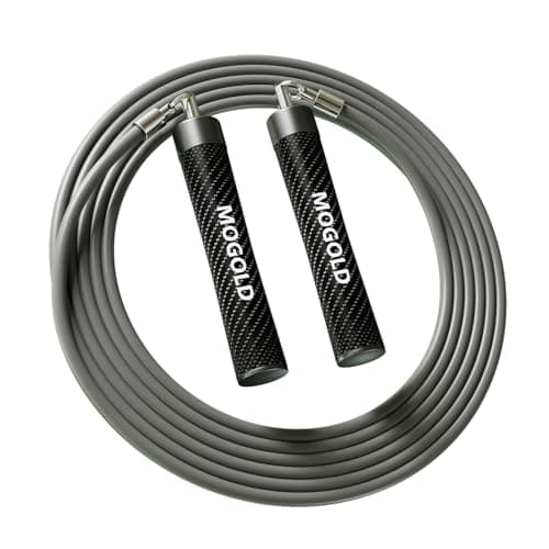 MOGOLD Weighted Jump Ropes 1lb with Heavy-Duty PVC Wire Cable & Durable Leather Skipping Rope Handles, Best for Fitness, High-Intensity Strength Workouts (Grey, XL - 9'6(User Height 6'0 +)) 7