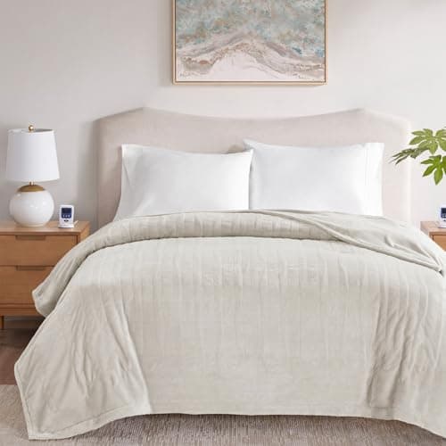 Beautyrest Heated Electric Blanket for Cold Weather, Fast Heating Wi-Fi Heated Blanket, Voice Command Alexa Compatible, Auto Shut Off, Virtually Zero EMF, 20 Heat Setting, UL Certified, King Ivory