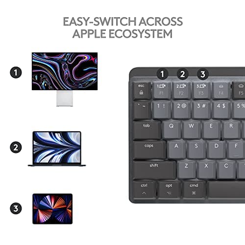 Logitech MX Mechanical Mini for Mac Wireless Illuminated Keyboard, Low-Profile Performance Switches, Tactile Quiet Keys, Backlit, Bluetooth, USB-C, Apple, iPad - Space Grey 9