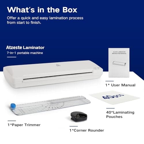A3 Laminator 13 Inch Laminator Machine, 7 in 1 Desktop Thermal Laminator, Never Jam with 40 Laminating Pouches, Paper Trimmer and Corner Rounder, Fast Warm-Up Home Office School Use, White 7