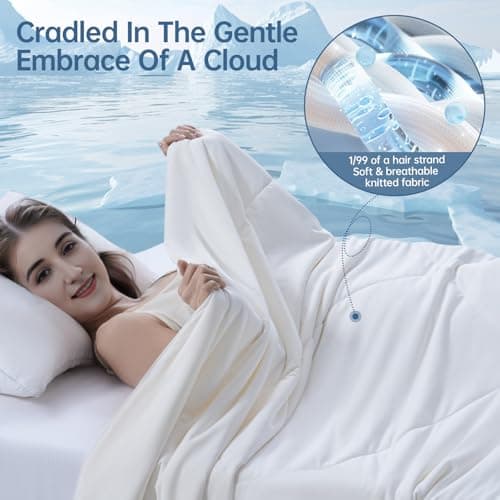 OtterOasis Cooling Comforter Queen Size for Hot Sleepers, 90"x90" Summer Cooling Blanket for Night Sweats, Silk Soft Lightweight Breathable All-Season White Cooling Quilt Blanket 6