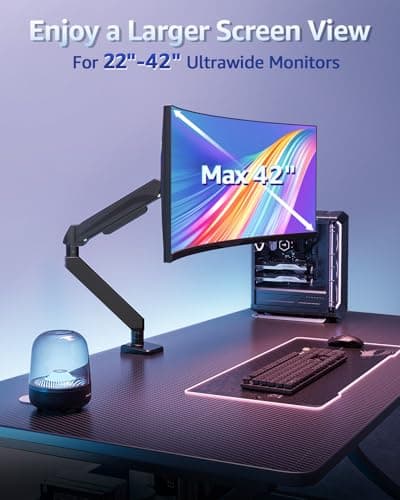 MOUNTUP Heavy Duty Single Monitor Arm for 42 40 39 34 32 27Inch Screens, Monitor Stand for Desk Supports 4.4-33 lbs, Height Adjustable Ultrawide Monitors Mount with C-Clamp & Grommet Base 5