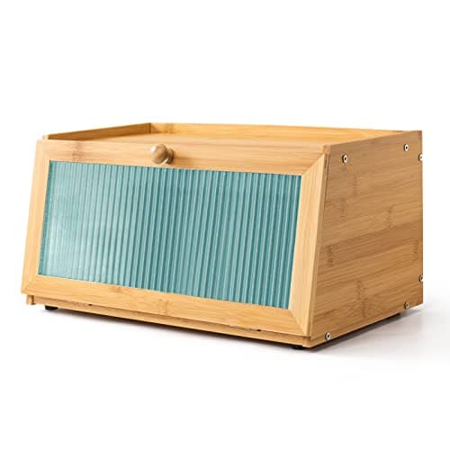 ohbambol Bamboo Bread Box for Kitchen Countertop Bread Storage Container with Window Bread Holder (Trapezoid)